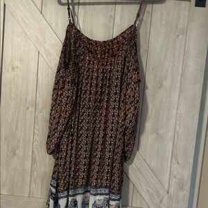 indulge Black and Brown Floral Maxi Dress with Border Print